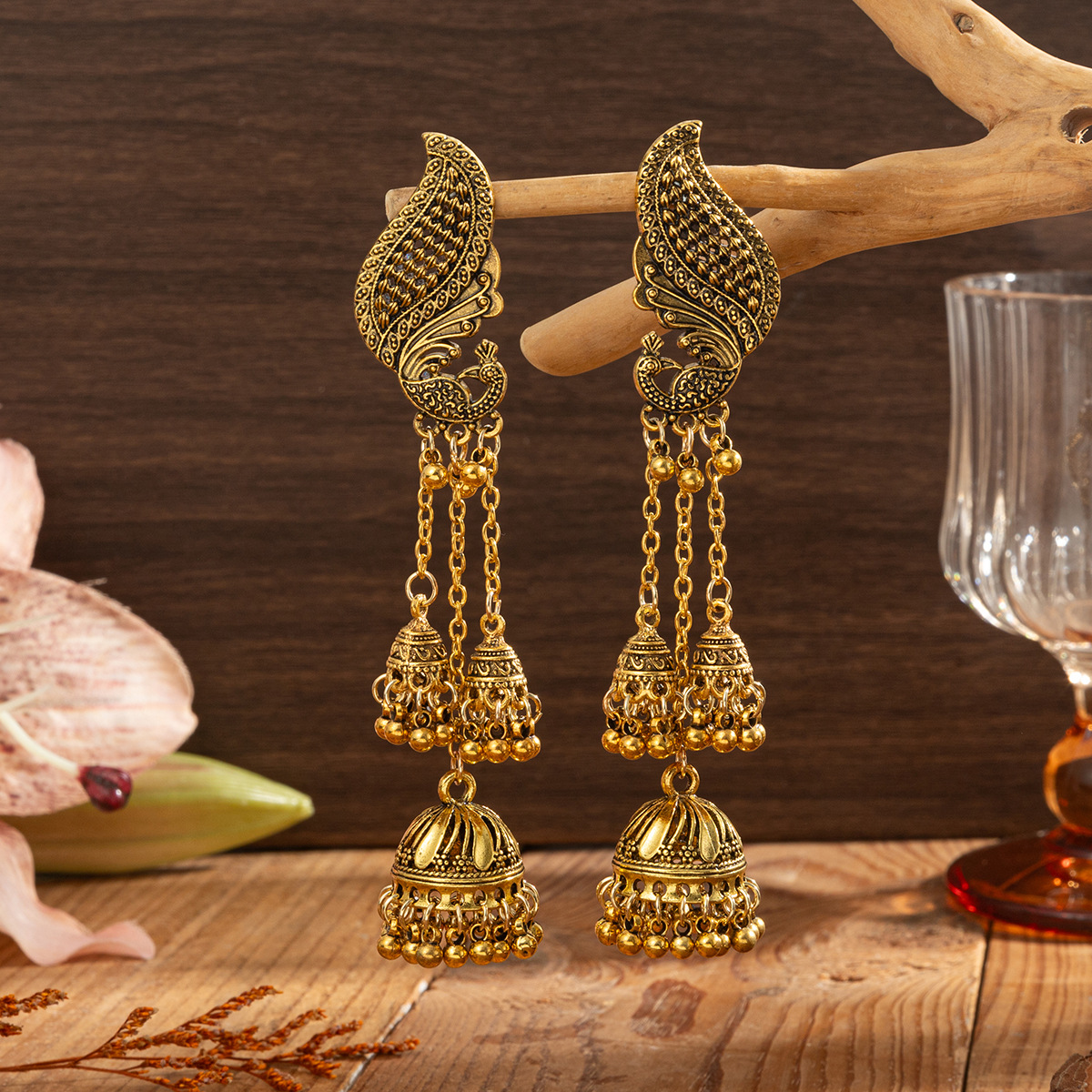 Indian Wedding Supply - Vintage Peacock Long Tassel Earrings Indian
