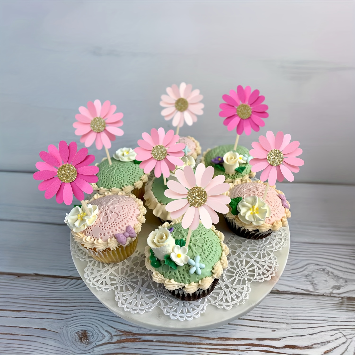 Wedding Supply Decor - 24 pieces Daisy Cupcake Decoration Plug,