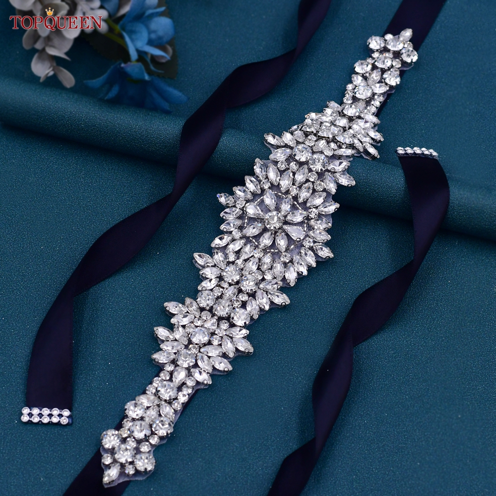 Bridal Sash Ribbon - TOPQUEEN S319 Rhinestones Wedding Belt Sparkly