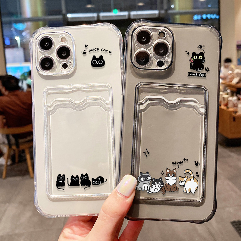 Cute Black Cat Phone Case For  - Place Card Holder recensie en prijs