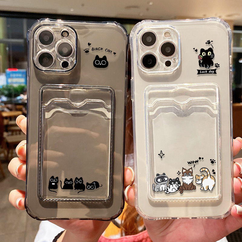 Cute Black Cat Phone Case For  - Place Card Holder recensie en prijs